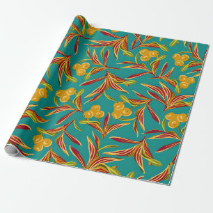 Tropical Pattern with Red and Yellow Leaves Wrapping Paper