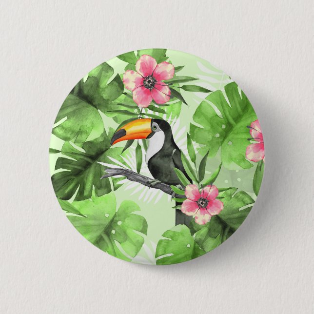 Tropical pattern with toucan 2 inch round button (Front)