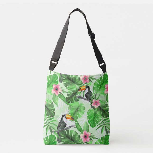 Tropical pattern with toucan crossbody bag (Front)