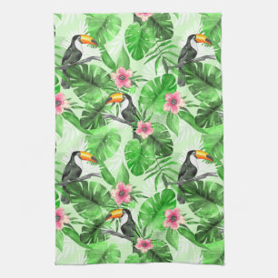 Tropical pattern with toucan kitchen towel