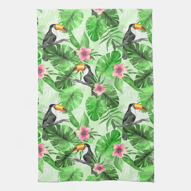 Tropical pattern with toucan kitchen towel (Vertical)