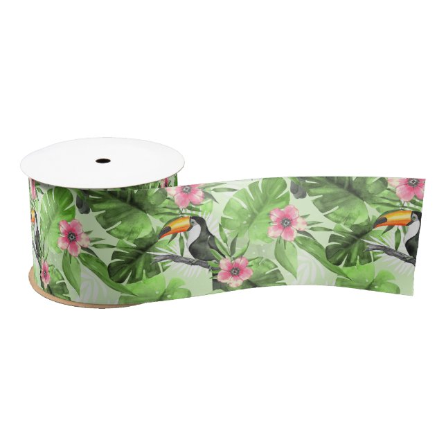 Tropical pattern with toucan satin ribbon (Spool)