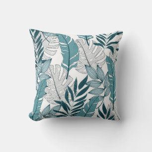 Tropical pattern with trendy plants and leaves on  throw pillow