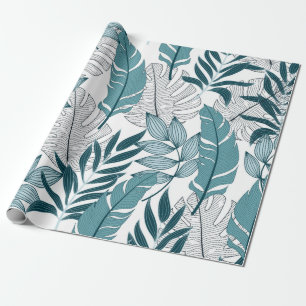 Tropical pattern with trendy plants and leaves on wrapping paper