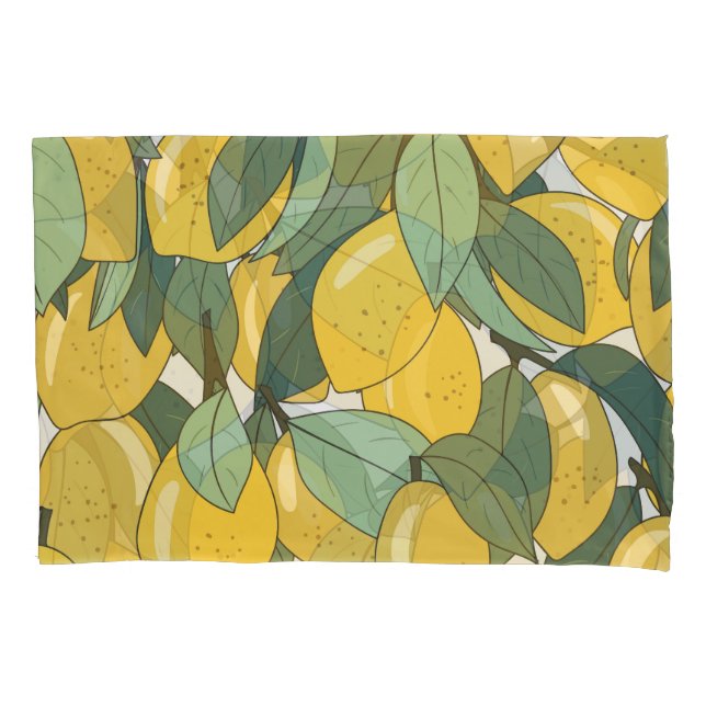 Tropical Pattern with Yellow Lemons. Pillowcase (Front)