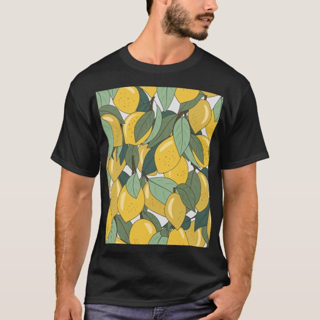 Tropical Pattern with Yellow Lemons. T-Shirt (Front)
