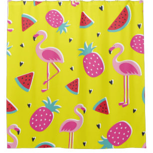  tropical patternwith pink pineapple, flamingos, w