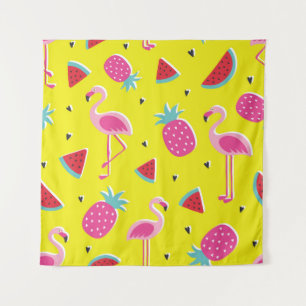 tropical patternwith pink pineapple, flamingos, w tapestry
