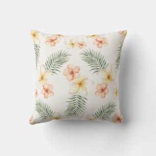 Tropical Peach Cream Hibiscus Flowers  Throw Pillow