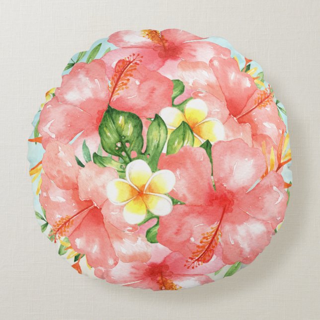 Tropical Peach Floral Throw Pillow (Front)