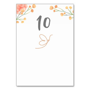 Tropical Peach Flower Wedding Table Number
