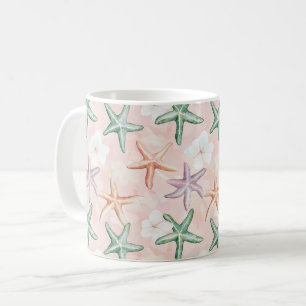 Tropical Peach Green Orange Purple Starfish Floral Coffee Mug