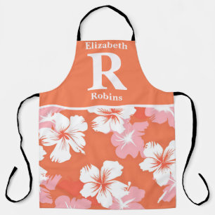 Tropical peach hibiscus personalized apron
