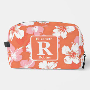 Tropical peach hibiscus personalized Monogram Dopp Kit