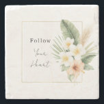 Tropical Peach White Floral   Stone Coaster<br><div class="desc">Tropical Peach White Floral</div>