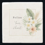 Tropical Peach White Floral Stone Coaster<br><div class="desc">Tropical Peach White Floral</div>