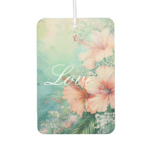 Tropical Peach White Hibiscus Floral Love Air Freshener