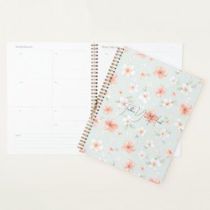 Tropical Peach White Hibiscus Flowers Planner