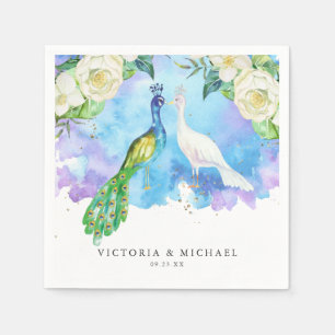 Tropical Peacock Floral Boho Botanical Monogram Napkin