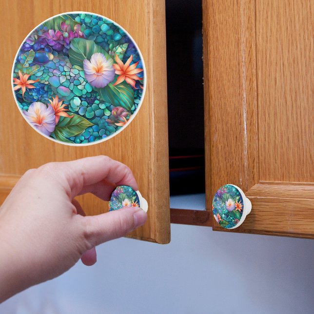 Tropical Pebbles and Flowers Ceramic Knob (Creator Uploaded)