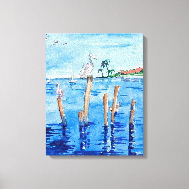 Tropical Pelicans Canvas Print (Front)