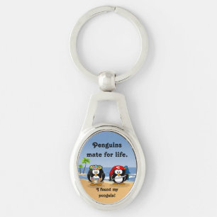 Tropical Penguins Couple Hula Pirate Island Beach Keychain