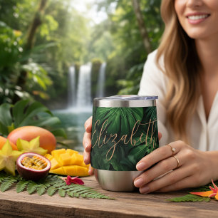 Tropical Personalized Monstera Gold Script Name