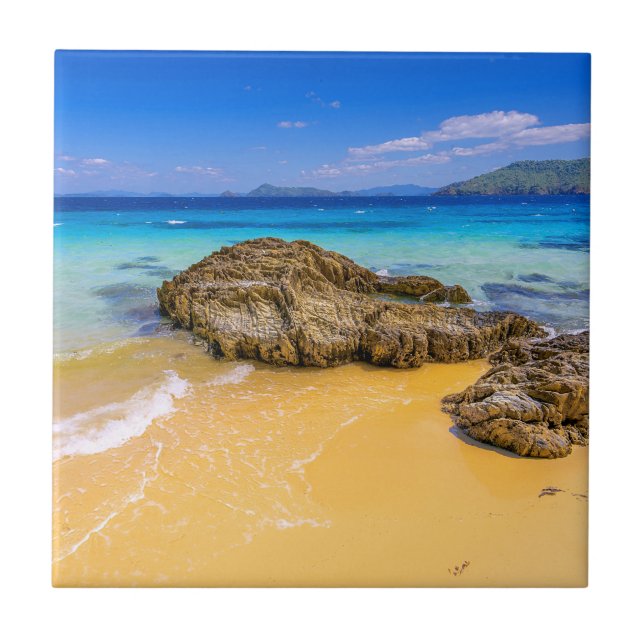 Tropical Philippines Sandy Beach Island Tile (Front)