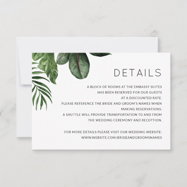 Tropical Philodendron Palm Details Insert Card (Front)
