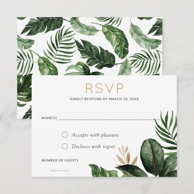 Tropical Philodendron Palm Leave RSVP Respond Card (Front/Back)