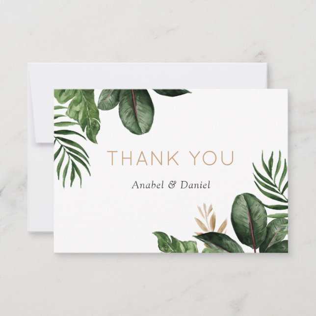 Tropical Philodendron Palm Wedding Thank You Card (Front)