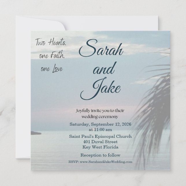 Tropical Photo Christian Wedding Invitation (Front)