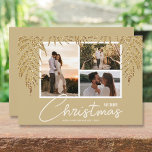 Tropical Photo Collage Christmas Holiday Card<br><div class="desc">Three photos accented with faux glitter palm fronds on a gold background (see more colours in our store), these holiday Christmas photo cards have your names on the bottom in chic lettering. Select Matte for heaviest paper and High Definition for best photo resolution. ***ONE PHOTO design is done for you...</div>