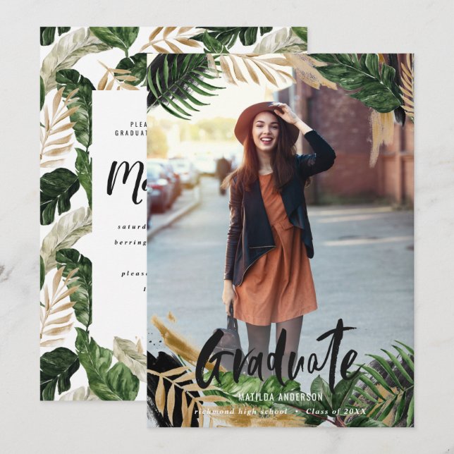Tropical photo graduation announcement/invitation (Front/Back)