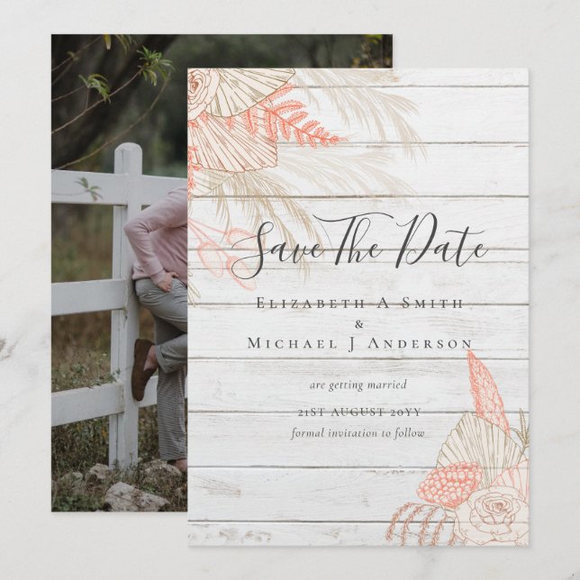 Tropical Photo Save Dates PAMPAS GRASS Terracotta (Front/Back)