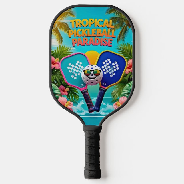 Tropical Pickleball Fun Paddle – Palm Trees & Hibi (Front)