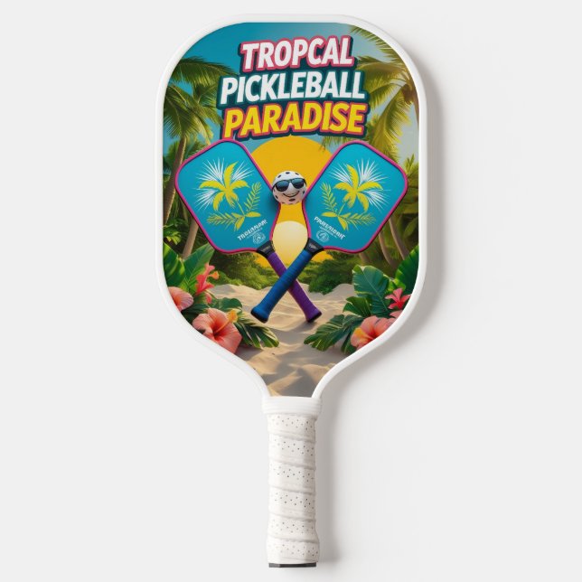 Tropical Pickleball Fun Paddle – Palm Trees & Hibi (Front)
