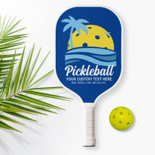 Tropical Pickleball Sun Palm Trees Add Custom Text Paddle