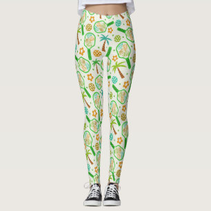 Tropical Pickleball With Balls in Green and Orange Leggings