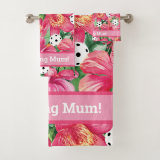🌺🌴Tropical pickleball with hibiscus, with text Bath Towel Set