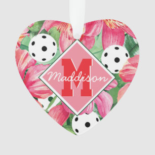 🌺🌴Tropical pickleball with hibiscus, with text  Ornament