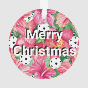 🌺🌴Tropical pickleball with hibiscus, with text Ornament
