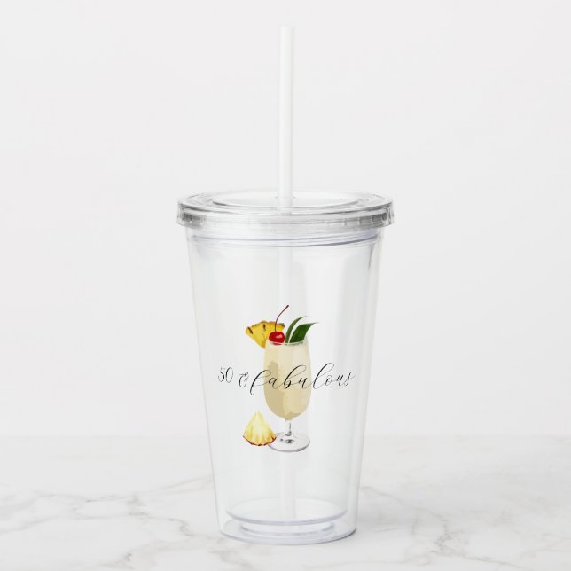 Tropical Pina Colada Cocktail Birthday Party  Acrylic Tumbler (Front)
