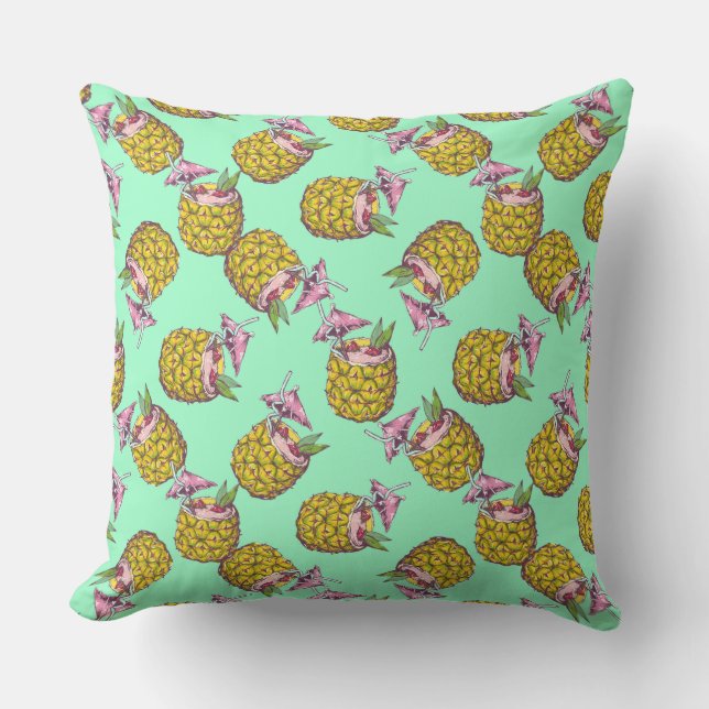 Tropical Piña Colada Pattern –Refreshing Summer Throw Pillow (Front)