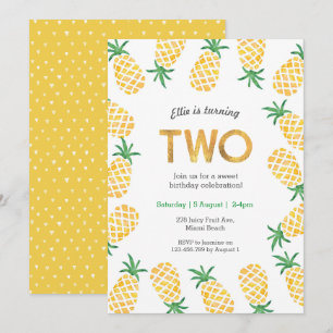 Tropical pineapple 2nd Birthday Invitation