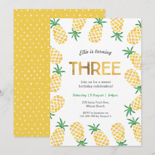Tropical pineapple 3rd Birthday Invitation
