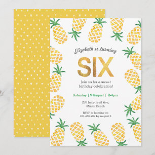 Tropical pineapple 6th Birthday Invitation