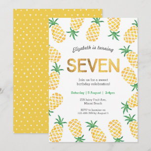 Tropical pineapple 7th Birthday Invitation