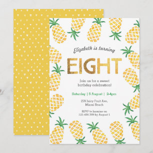 Tropical pineapple 8th Birthday Invitation