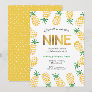 Tropical pineapple 9th Birthday Invitation